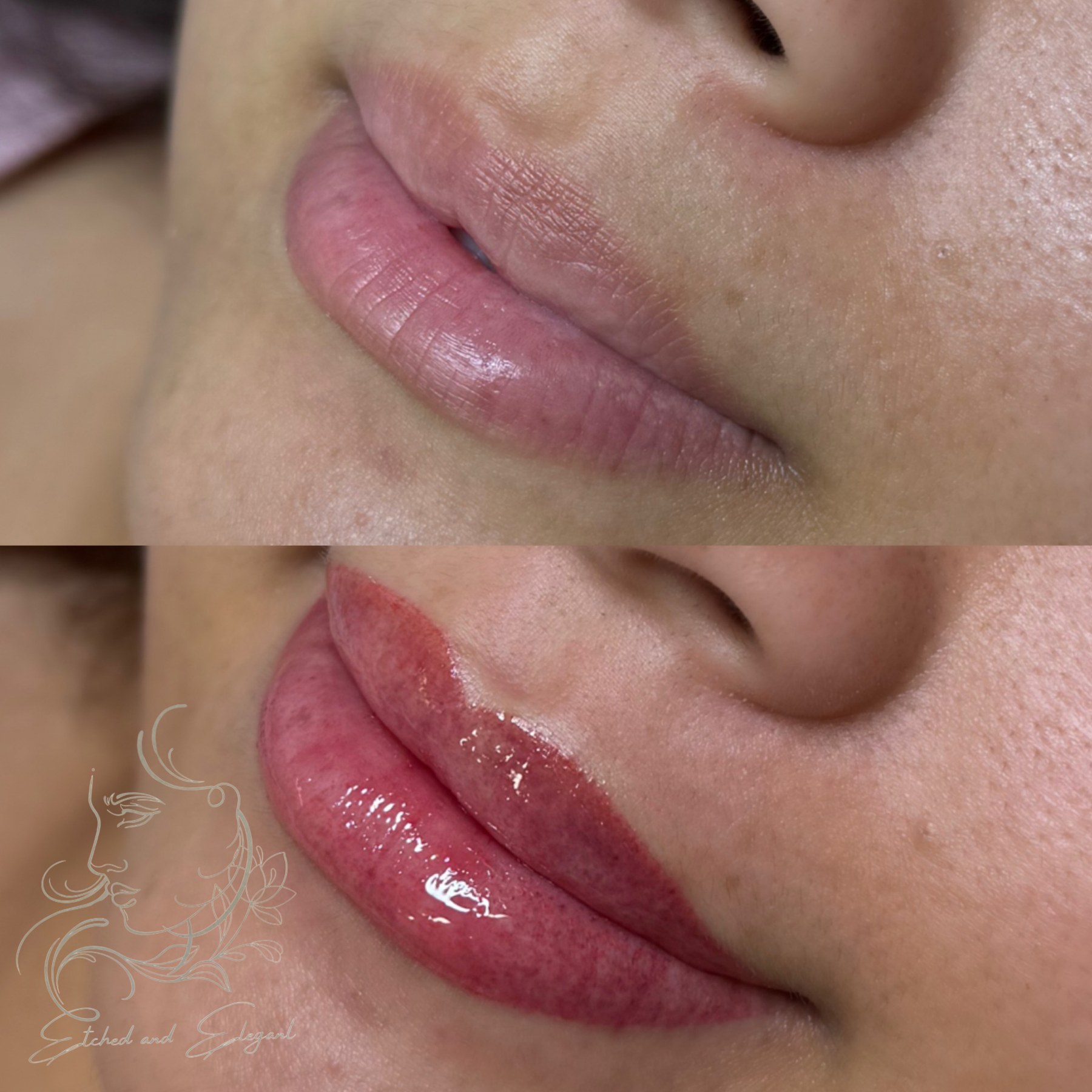 Lip blush before and after